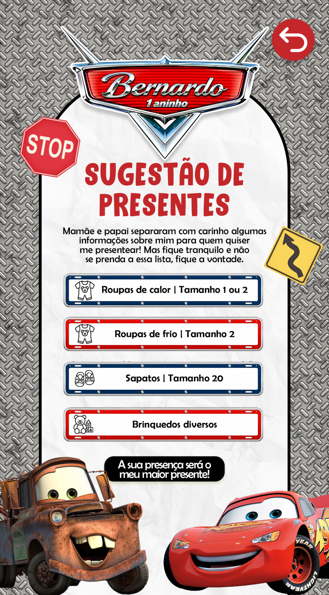 Sugestão de presentes para o Bernardo.